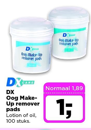 Aanbiedingen Dx oog makeup remover pads lotion of oil - Huismerk - Dirx Drogisterijen - Geldig van 24/02/2015 tot 02/03/2015 bij Dirx Drogisterijen