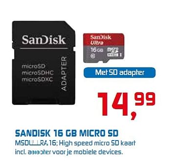 Aanbiedingen Sandisk 16 gb micro sd - Sandisk - Geldig van 23/02/2015 tot 08/03/2015 bij BCC