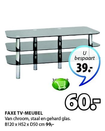 Aanbiedingen Faxe tv-meubel van chroom, staal en gehard glas - Huismerk - Jysk - Geldig van 23/02/2015 tot 08/03/2015 bij Jysk