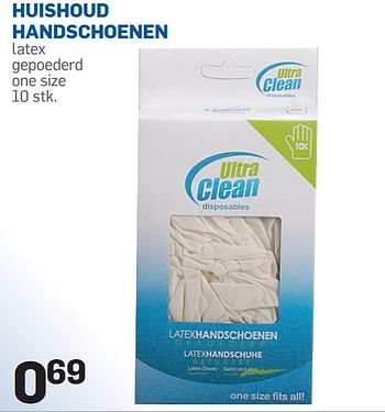 Aanbiedingen Huishoud handschoenen latex gepoederd one size - Ultra Clean - Geldig van 25/02/2015 tot 29/03/2015 bij Action
