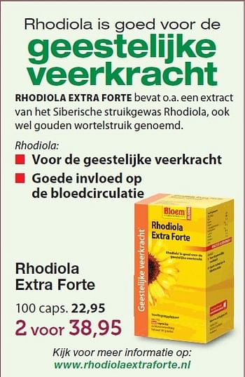 Aanbiedingen Rhodiola extra forte - Bloem - Geldig van 26/02/2015 tot 31/03/2015 bij De Rode Pilaren