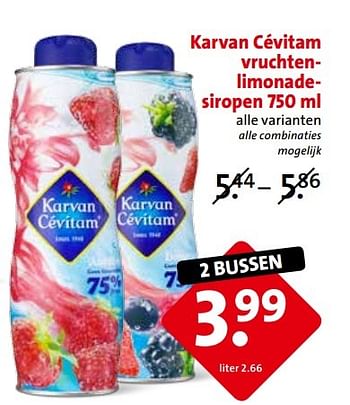 Aanbiedingen Karvan cévitam vruchtenlimonadesiropen - Karvan Cévitam - Geldig van 02/03/2015 tot 03/03/2015 bij C1000