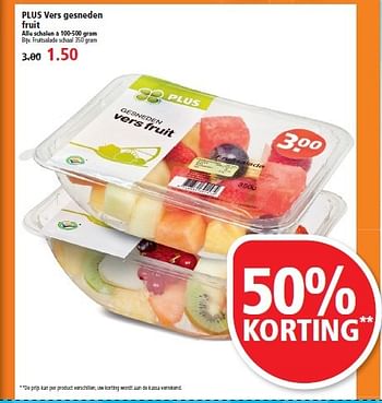 Aanbiedingen Plus vers gesneden fruit - Huismerk - Plus - Geldig van 01/03/2015 tot 07/03/2015 bij Plus