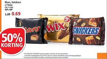 Aanbiedingen Mars, snickers of twix - Snickers - Geldig van 01/03/2015 tot 07/03/2015 bij Plus