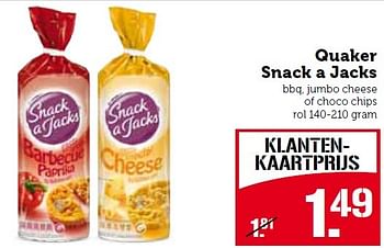 Aanbiedingen Quaker snack a jacks bbq, jumbo cheese of choco chips - Snack a Jacks - Geldig van 02/03/2015 tot 07/03/2015 bij Coop