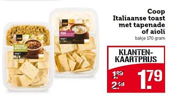 Aanbiedingen Coop italiaanse toast met tapenade of aioli - Huismerk - Coop - Geldig van 02/03/2015 tot 07/03/2015 bij Coop