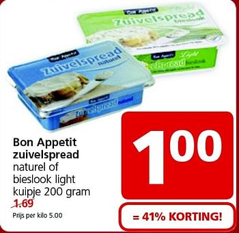 Aanbiedingen Bon appetit zuivelspread naturel of bieslook light - Bon Appetit - Geldig van 02/03/2015 tot 08/03/2015 bij Jan Linders