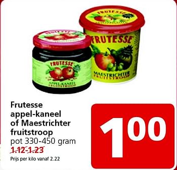 Aanbiedingen Frutesse appel-kaneel of maestrichter fruitstroop - Frutesse - Geldig van 02/03/2015 tot 08/03/2015 bij Jan Linders