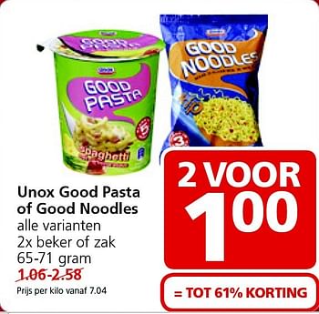 Aanbiedingen Unox good pasta of good noodles - Unox - Geldig van 02/03/2015 tot 08/03/2015 bij Jan Linders