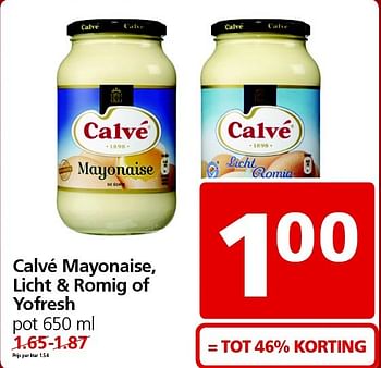 Aanbiedingen Calvé mayonaise, licht + romig of yofresh - Calve - Geldig van 02/03/2015 tot 08/03/2015 bij Jan Linders