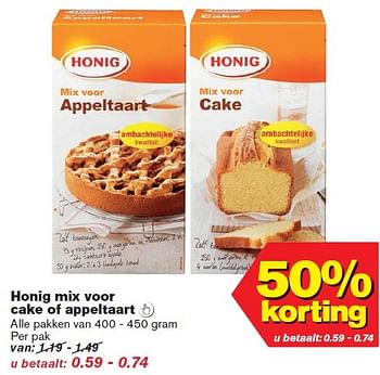 Aanbiedingen Honig mix voor cake of appeltaart - Honig - Geldig van 04/03/2015 tot 10/03/2015 bij Hoogvliet