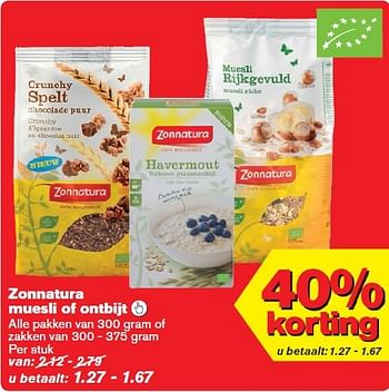 Aanbiedingen Zonnatura muesli of ontbijt  - Zonnatura - Geldig van 04/03/2015 tot 10/03/2015 bij Hoogvliet