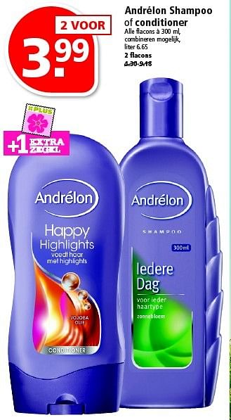 Aanbiedingen Andrélon shampoo of conditioner - Andrelon - Geldig van 08/03/2015 tot 14/03/2015 bij Plus