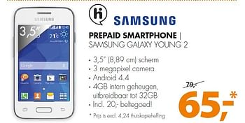 Aanbiedingen Samsung prepaid smart phone samsung galaxy young 2 - Samsung - Geldig van 09/03/2015 tot 15/03/2015 bij Expert