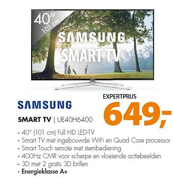 Aanbiedingen Samsung smart tv ue40h6400 - Samsung - Geldig van 09/03/2015 tot 15/03/2015 bij Expert