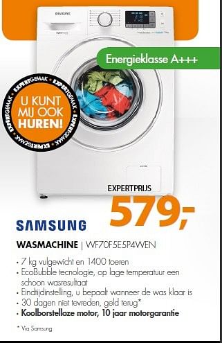 Aanbiedingen Samsung wasmachine wf70f5e5p4wen - Samsung - Geldig van 09/03/2015 tot 15/03/2015 bij Expert