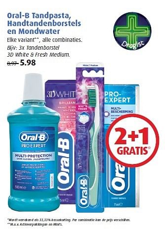 Aanbiedingen Oral-b tandpasta, handtandenborstels en mondwater - Oral-B - Geldig van 09/03/2015 tot 15/03/2015 bij Uw eigen drogist