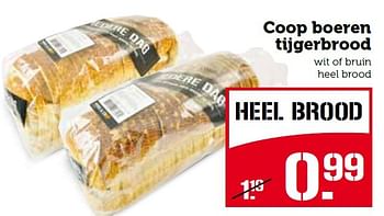 Aanbiedingen Coop boeren tijgerbrood wit of bruin heel brood - Huismerk - Coop - Geldig van 09/03/2015 tot 15/03/2015 bij Coop