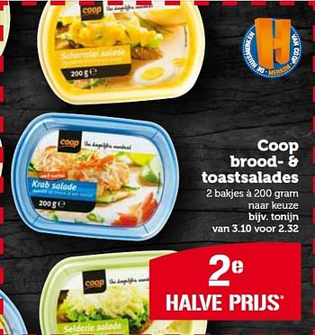 Aanbiedingen Coop brood- + toastsalades - Huismerk - Coop - Geldig van 09/03/2015 tot 15/03/2015 bij Coop