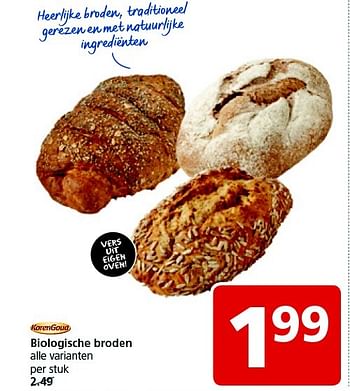 Aanbiedingen Biologische broden - Korengoud - Geldig van 09/03/2015 tot 15/03/2015 bij Jan Linders