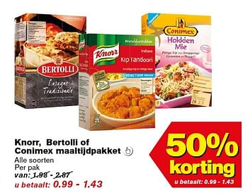 Aanbiedingen Knorr, bertolli of conimex maaltijdpakket  alle soorten - Knorr - Geldig van 11/03/2015 tot 17/03/2015 bij Hoogvliet
