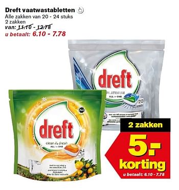 Aanbiedingen Dreft vaatwastabletten  - Dreft - Geldig van 11/03/2015 tot 17/03/2015 bij Hoogvliet