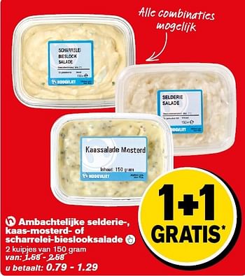 Aanbiedingen Ambachtelijke selderie-, kaas-mosterd- of scharrelei-bieslooksalade  - Huismerk - Hoogvliet - Geldig van 11/03/2015 tot 17/03/2015 bij Hoogvliet