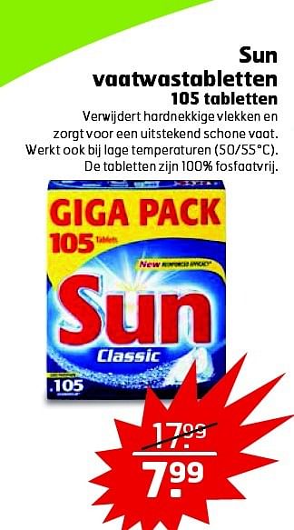 Aanbiedingen Sun vaatwastabletten 105 tabletten - Sun - Geldig van 10/03/2015 tot 15/03/2015 bij Trekpleister