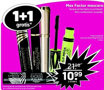 Aanbiedingen Mascara wild mega volume - Max Factor - Geldig van 10/03/2015 tot 15/03/2015 bij Trekpleister