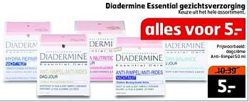Aanbiedingen Diadermine essential gezichtsverzorging - Diadermine - Geldig van 10/03/2015 tot 15/03/2015 bij Trekpleister