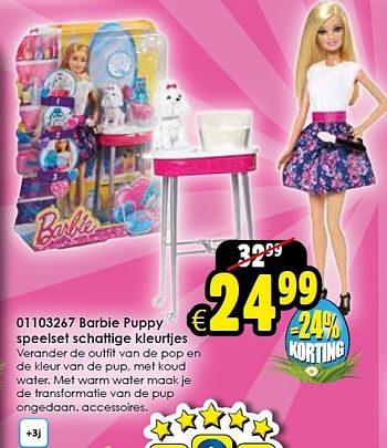 Aanbiedingen Barbie puppy speelset schattige kleurtjes - Mattel - Geldig van 14/03/2015 tot 05/04/2015 bij ToyChamp