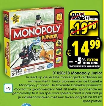 Aanbiedingen Monopoly junior - Hasbro - Geldig van 14/03/2015 tot 05/04/2015 bij ToyChamp