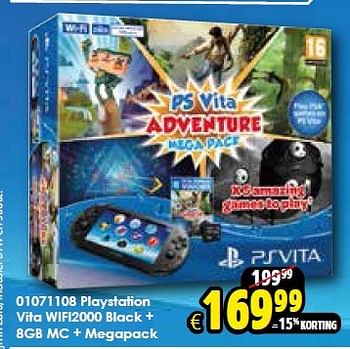 Aanbiedingen Playstation vita wifi2000 black + 8gb mc + megapack - Sony - Geldig van 14/03/2015 tot 05/04/2015 bij ToyChamp
