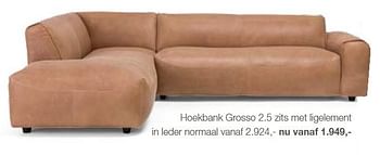 Aanbiedingen Hoekbank grosso 2.5 zits met ligelement in leder normaal - Huismerk - Goossens - Geldig van 13/03/2015 tot 20/03/2015 bij Goossens Wonen & Slapen