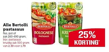 Aanbiedingen Alle bertolli pastasaus - Bertolli - Geldig van 15/03/2015 tot 21/03/2015 bij Coop