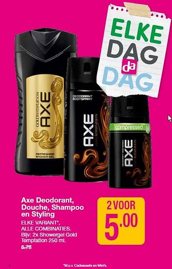 Aanbiedingen Axe deodorant, douche, shampoo en styling - Axe - Geldig van 16/03/2015 tot 22/03/2015 bij da