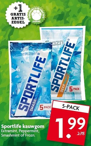 Aanbiedingen Sportlife kauwgom extramint, peppermint, smashmint of frozn - Sportlife - Geldig van 15/03/2015 tot 21/03/2015 bij Deka Markt