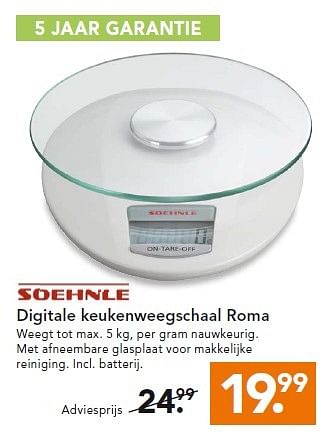 Aanbiedingen Soehnle digitale keukenweegschaal roma - Soehnle - Geldig van 16/03/2015 tot 25/03/2015 bij Blokker