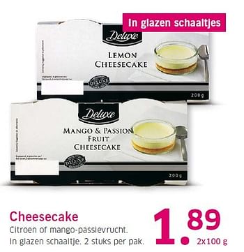 Aanbiedingen Cheesecake citroen of mango-passievrucht - Deluxe - Geldig van 16/03/2015 tot 22/03/2015 bij Lidl