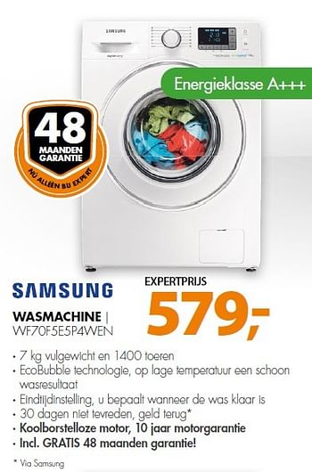 Aanbiedingen Samsung wasmachine wf70f5e5p4wen - Samsung - Geldig van 16/03/2015 tot 22/03/2015 bij Expert