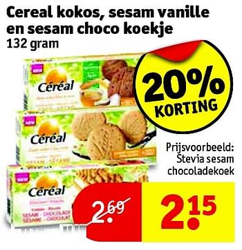 Aanbiedingen Cereal kokos, sesam vanille en sesam choco koekje - Céreal - Geldig van 17/03/2015 tot 22/03/2015 bij Kruidvat