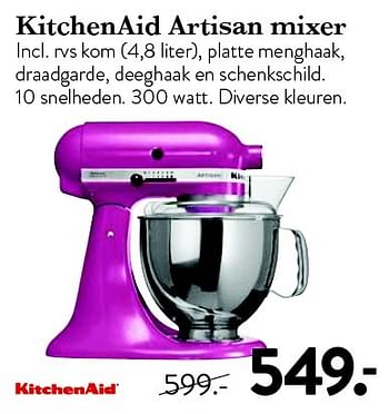 Aanbiedingen Kitchenaid artisan mixer - Kitchenaid - Geldig van 13/03/2015 tot 05/04/2015 bij Cook & Co