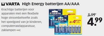 Aanbiedingen High energy batterijen aa-aaa - Varta - Geldig van 16/03/2015 tot 06/04/2015 bij Dixons