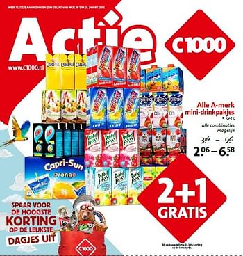 Aanbiedingen Alle a-merk mini-drinkpakjes - Huismerk - C1000 Supermarkten - Geldig van 18/03/2015 tot 24/03/2015 bij C1000