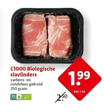 Aanbiedingen C1000 biologische slavlinders varkens- en rundvlees gekruid - Huismerk - C1000 Supermarkten - Geldig van 18/03/2015 tot 24/03/2015 bij C1000
