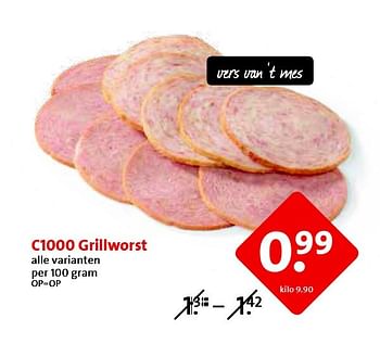 Aanbiedingen C1000 grillworst - Huismerk - C1000 Supermarkten - Geldig van 25/03/2015 tot 31/03/2015 bij C1000