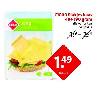 Aanbiedingen C1000 plakjes kaas 48+ 190 gram - Huismerk - C1000 Supermarkten - Geldig van 25/03/2015 tot 31/03/2015 bij C1000