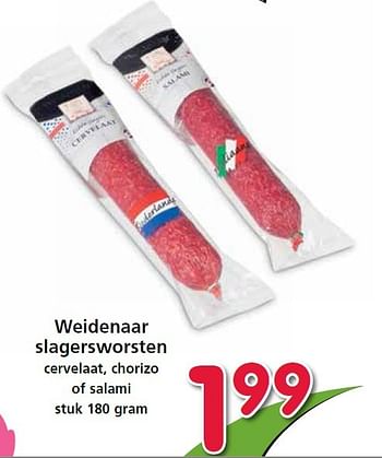 Aanbiedingen Weidenaar slagersworsten cervelaat, chorizo of salami - Weidenaar - Geldig van 26/03/2015 tot 01/04/2015 bij Attent