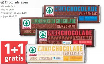 Aanbiedingen Chocoladerepen - Spar - Geldig van 26/03/2015 tot 01/04/2015 bij Spar