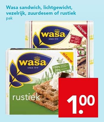 Aanbiedingen Wasa sandwich, lichtgewicht, vezelrijk, zuurdesem of rustiek - Wasa - Geldig van 29/03/2015 tot 03/04/2015 bij Deen Supermarkten